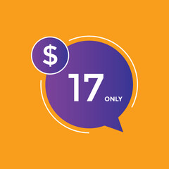 17 dollar price tag. 17$ dollar USD price symbol. price 17 Dollar sale banner in USD. Business or shopping promotion marketing concept
