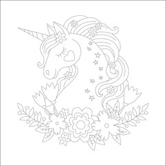 funny unicorn coloring page fore kids 