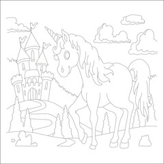 Fototapeta na wymiar funny unicorn coloring page fore kids 