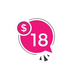 Monthly 18 Dollar price tag or sticker. eighteen dollars sales tag. shopping promotion marketing concept. sale promotion Price Sticker Design
