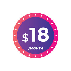 Monthly 18 Dollar price tag or sticker. eighteen dollars sales tag. shopping promotion marketing concept. sale promotion Price Sticker Design
