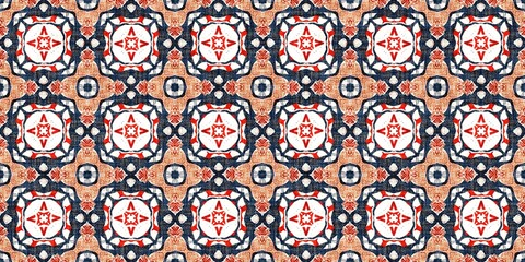 Retro blue red pattern clash geometric bandana border. Masculine fashion edging trim banner with nantucket style decorative design. Endless repeatable tape