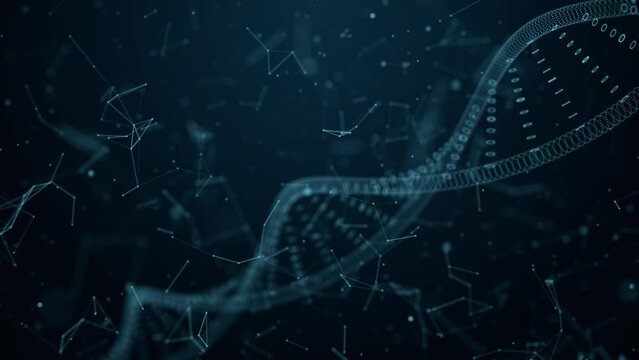 Abstract animation background. Digital DNA, particles. Seamless loop.