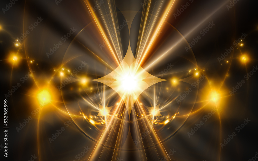 Aufkleber abstract illustration of a computer generated fantastic star in various shapes and shades on a black background for use in symbology, signs for digital design and graphics