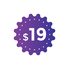 Monthly 19 Dollar price tag or sticker. Nineteen dollars sales tag. shopping promotion marketing concept. sale promotion Price Sticker Design
