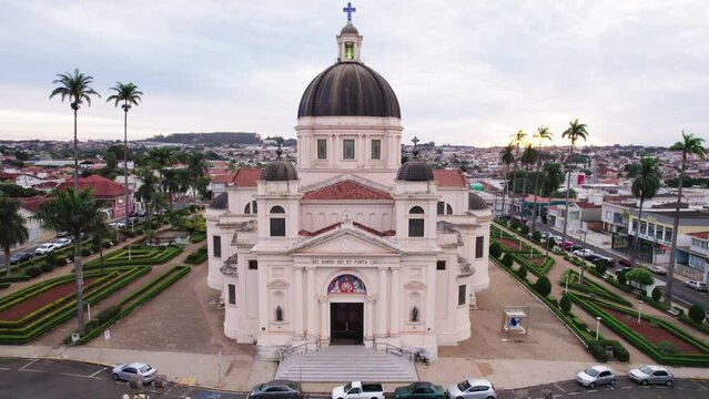 Batatais, S&atilde;o Paulo, Brazil - Circa June 2022: Aerial image of the city of Batatais, Parish Church of the city.