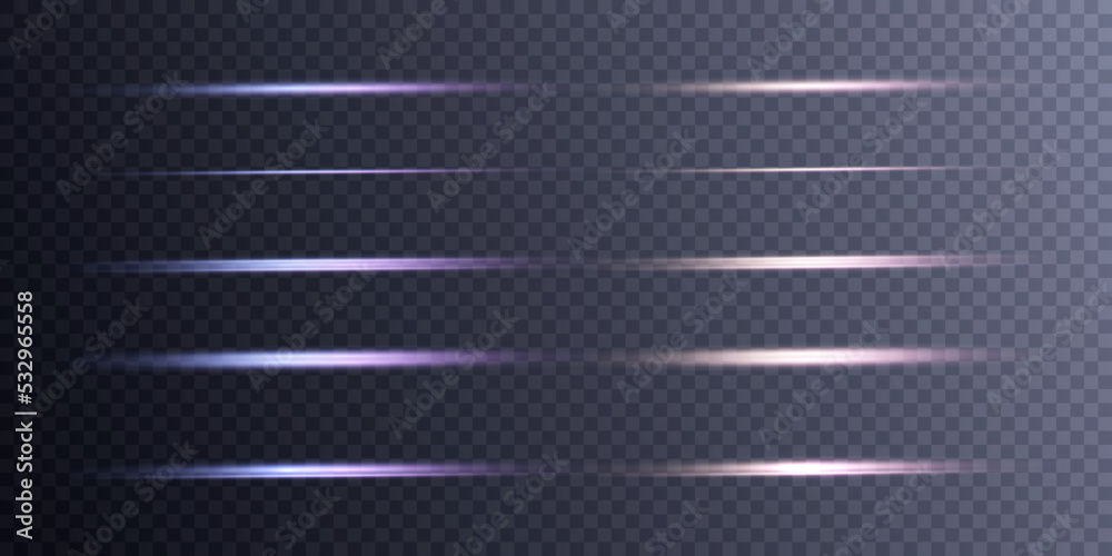 Poster set of purple horizontal highlights of abstract glowing stars and twinkles. vector.
