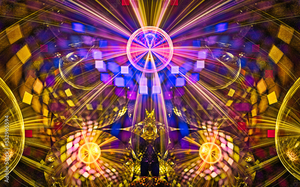 Leinwandbilder digital illustration abstract image generated fractal background image wallpaper pattern of various geometric shapes and lines of various colors for computer graphics or web design