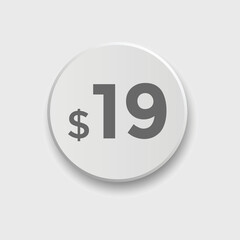 19 dollar price tag. 19$ dollar USD price symbol. price 19 Dollar sale banner in USD. Business or shopping promotion marketing concept
