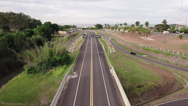 Batatais, Sao Paulo, Brazil - Circa June 2022: Aerial image of Batatais city, Gateway to the city.