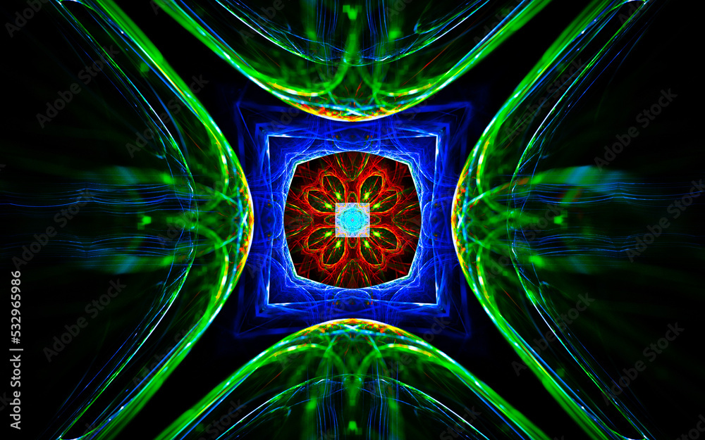 Fototapete digital illustration abstract image generated fractal background image portal pattern of various geometric shapes and lines of various colors for computer graphics or web design