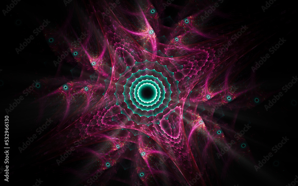 Aufkleber digital illustration abstract image generated fractal background image portal pattern of various geometric shapes and lines of various colors for computer graphics or web design