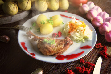 delicious duck served with potatoes and sauerkraut