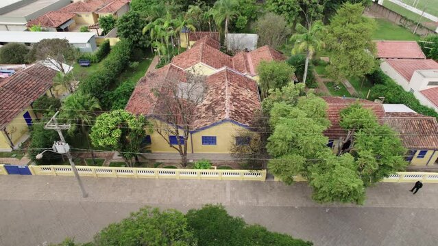 Batatais, S&atilde;o Paulo, Brazil - Circa June 2022: Aerial image of the city of Batatais, Parish Church of the city.