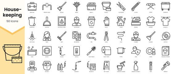 Simple Outline Set ofHousekeeping icons. Linear style icons pack. Vector illustration