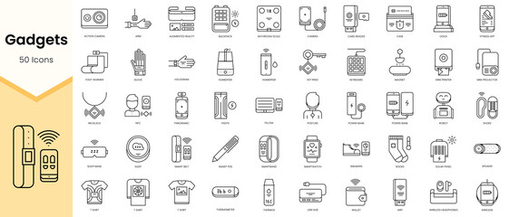 Fototapeta na wymiar Simple Outline Set ofGadgets icons. Linear style icons pack. Vector illustration