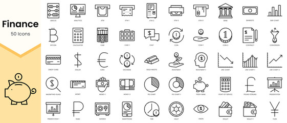 Obraz na płótnie Canvas Simple Outline Set ofFinance icons. Linear style icons pack. Vector illustration