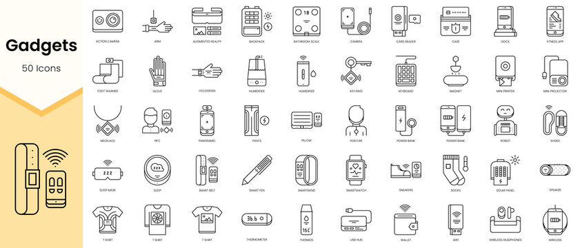 Simple Outline Set ofGadgets icons. Linear style icons pack. Vector illustration