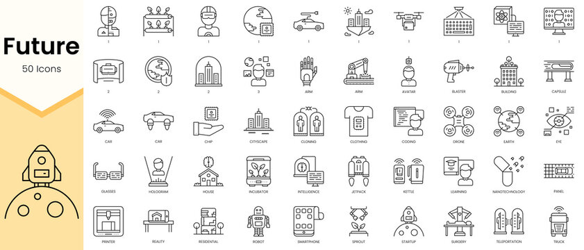 Simple Outline Set ofFuture icons. Linear style icons pack. Vector illustration