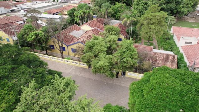 Batatais, S&atilde;o Paulo, Brazil - Circa June 2022: Aerial image of the city of Batatais, Parish Church of the city.
