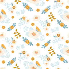 Vector Graceful Art Nouveau Flowers Bouquets of Convolvulus, Briar, Lotus, Lilac and Ranunculus