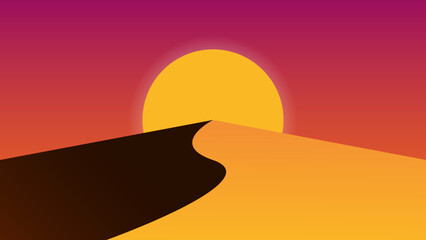vector desert illustration, sunset.
