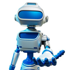 An intelligent robot with a hand extended in front, rendered in 3D, and isolated on a white background.