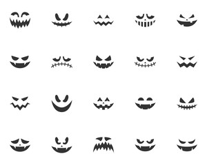 Fototapeta na wymiar set of scary face icons, halloween, evil face