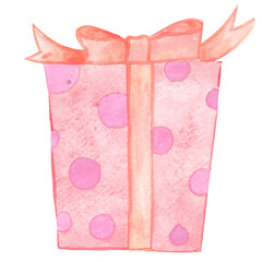 pink color gift box with bow watercolor illustration for decoration on Birthday party event.