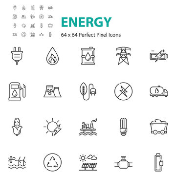 set of energy icons, electric, gas, fuel, industry