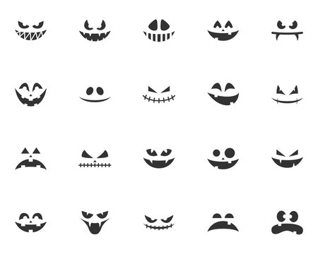 set of scary face icons, halloween, evil face