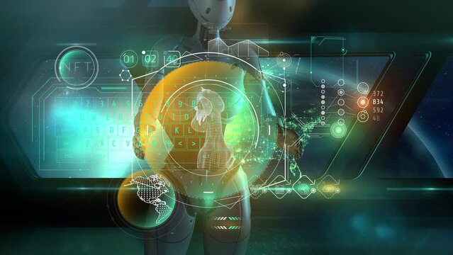 Engine and data arrays NFT, 3D render.