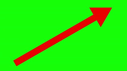 Animation of a simple red arrow extending upward on chroma key background