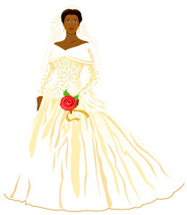 Beautiful woman in a golden toned wedding dress.