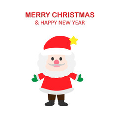 cartoon santa claus and christmas tree decorations with gifts winter holiday design elements isolated white