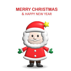 3D Realistic cartoon santa claus and christmas tree decorations with gifts winter holiday design elements isolated white