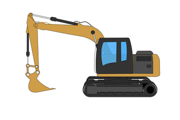 Excavator. one excavator isolated on a white background. Construction, building, heavy machine, industrial machinery
