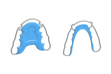 3D Realistic Retainer healthcare medical teeth mouth. Retainer blue on a white background.