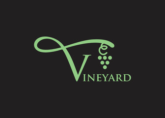 vineyard logo design grape plant with abstract letter V
