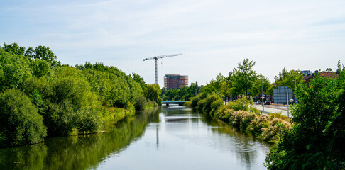 Scene with channel and housing construction in Amersfoort, Netherlands
