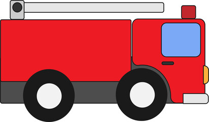 cartoon style fire rescues red truck, isolated on white background.