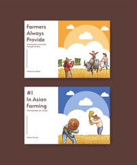 Facebook template with Asian farmer concept,watercolor style