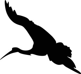 Flying bird with spread wings. Silhouette vector illustration, isolated on white background. Sign, logo or tattoo