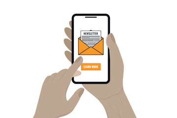 Newsletter on the phone. Vector illustration