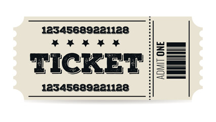 Vector vintage ticket. Cinema, theater, concert, play, party, event, festival ticket realistic templat. Ticket icon for website.