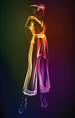 Hand-drawn fashion model from a neon. A light girls. Fashion girls. Stylish fashion model. Fashion woman