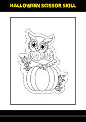 Halloween scissor skill for kids. Halloween scissor skill coloring page for kids.