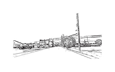 Building view with landmark of Owensboro is the 
city in Kentucky. Hand drawn sketch illustration in vector.