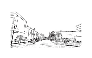 Building view with landmark of Owensboro is the 
city in Kentucky. Hand drawn sketch illustration in vector.