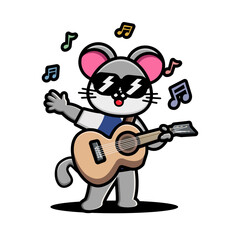 Fototapeta na wymiar Cute Mouse playing guitar